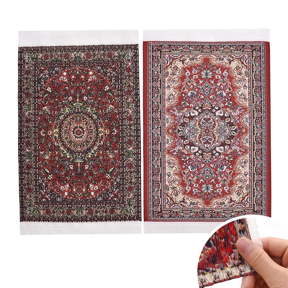 iLAND Victorian dollhouse rug in 6x4 inches adds vintage charm to a living room scene.