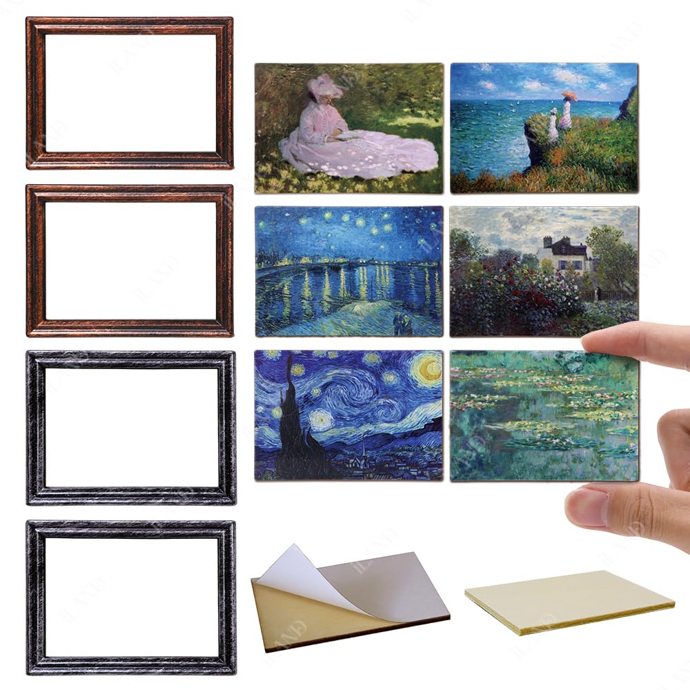 iland miniature dollhouse frames 4-pack offer classic prints to enrich tiny room decor.