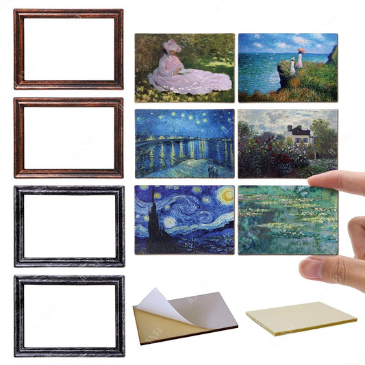 iland miniature dollhouse frames 4-pack offer classic prints to enrich tiny room decor.