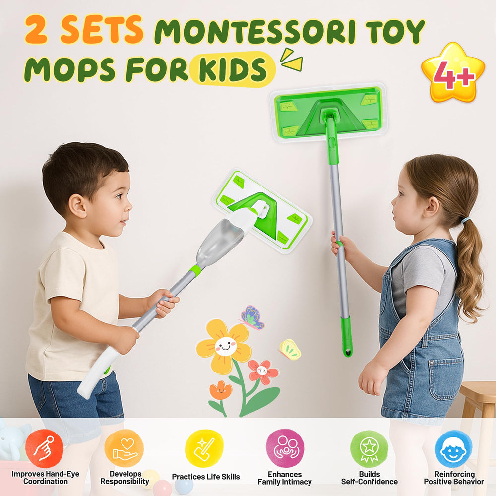 ILAVCLEAN flat mop for kids enables easy dry cleaning and quick setup