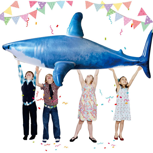 ILEISURELY extra large shark pool toy front view for bold pool party visuals.