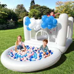 iLink-outer white bounce house castle for safe indoor play with two toddlers