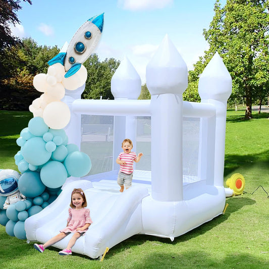 iLink-outer white bounce house indoors-outdoors for kids ages 3-8, versatile use.