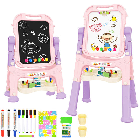 Amagoing Adjustable Kids Easel β Double-Sided Chalkboard & Whiteboard, 26-34 inches, Pink