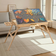 TEAKMAMA Puzzle Table tilting angles for ergonomic puzzling.