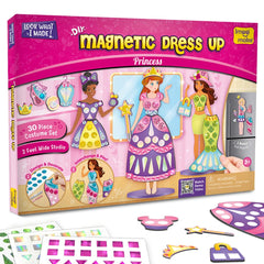 Imagimake DIY Magnetic Dress-Up Princess set featuring interchangeable outfits for creative play.