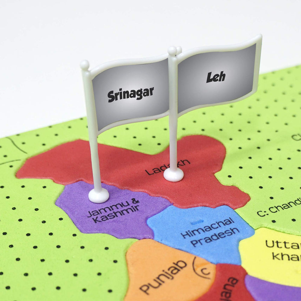 Imagimake Mapology India flag inserts slot into states for easy placement.