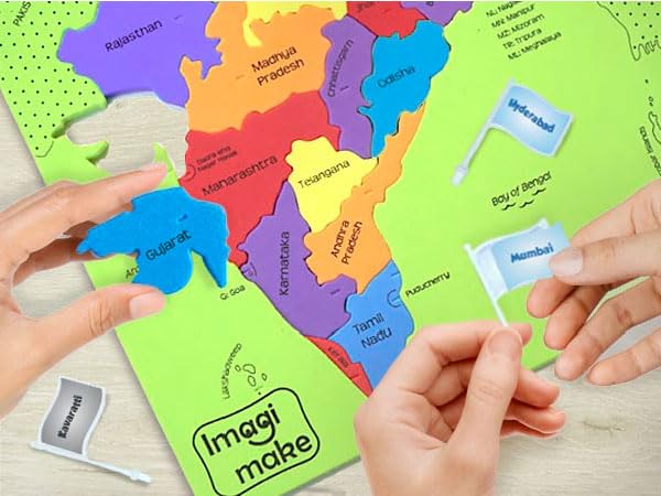 Imagimake Mapology India map complete shows a child's progress when all pieces fit.