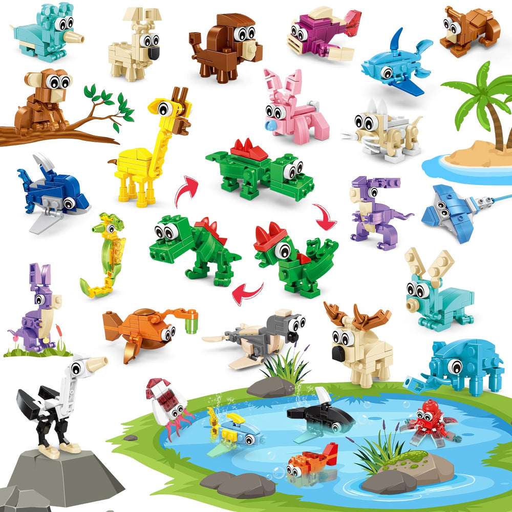 IMCUAMK 24-pack animal building set front view with forest figures for creative play