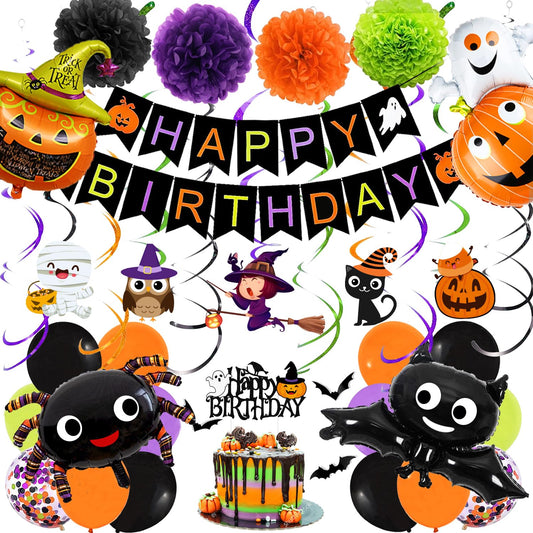 IMISHM Halloween birthday banner enhances party backdrop with bold colors