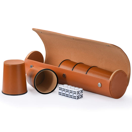 ImnBest leather dice cup set with five cups for compact tabletop gameplay