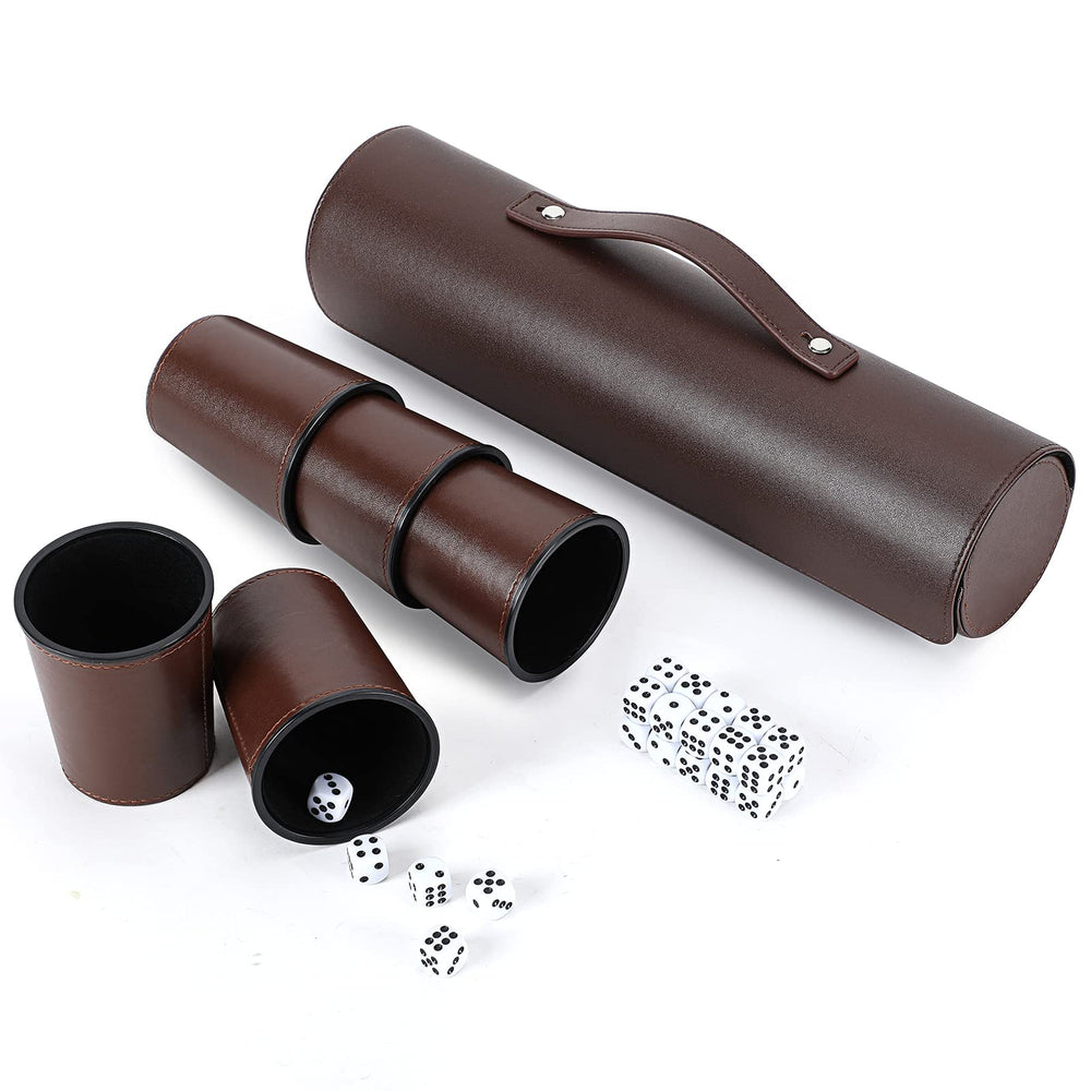 ImnBest party games leather dice cup set shown with its case.