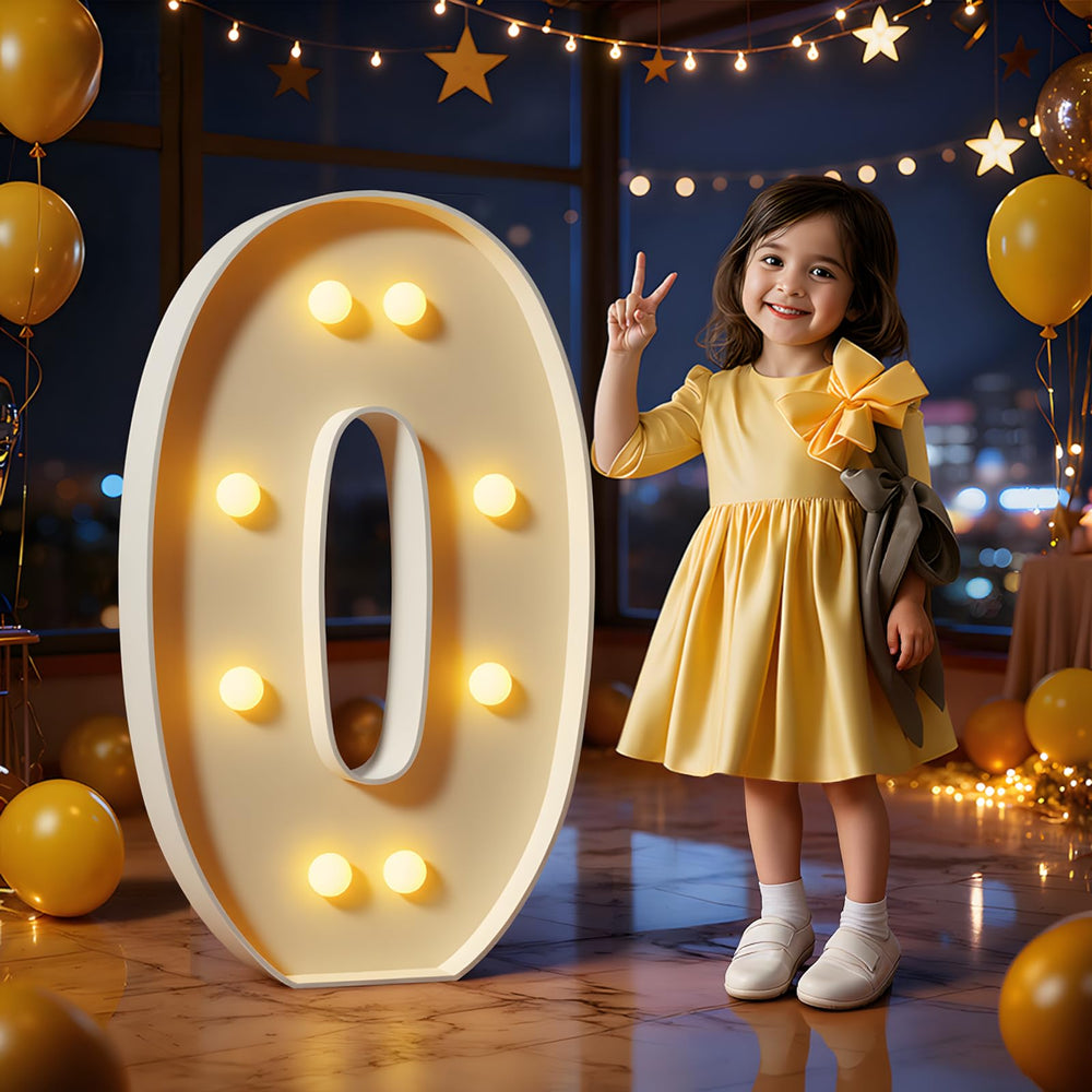 Imprsv marquee letters 3ft tall O sign glows warmly for birthday backdrops.