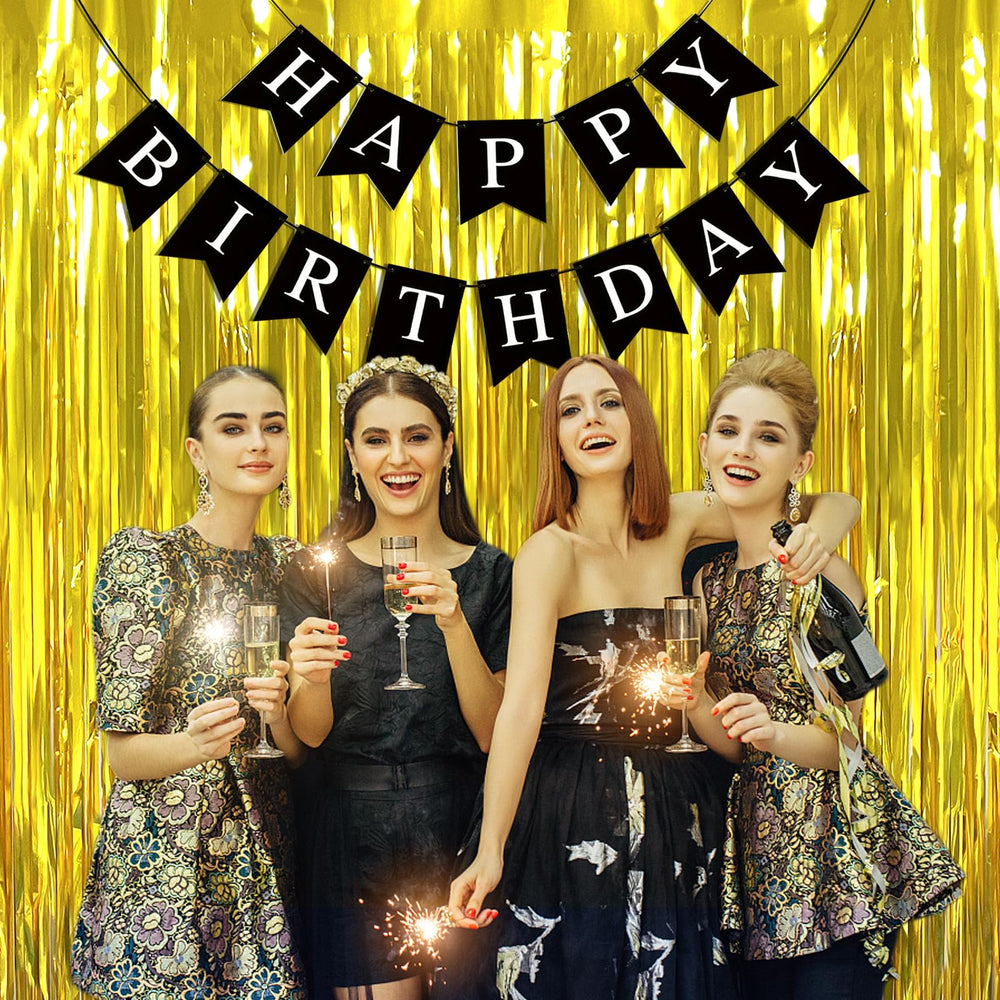 Imtively black Happy Birthday banner wall backdrop for elegant events