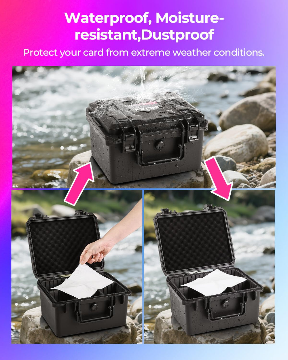 Six adjustable EVA dividers create customizable card slots.