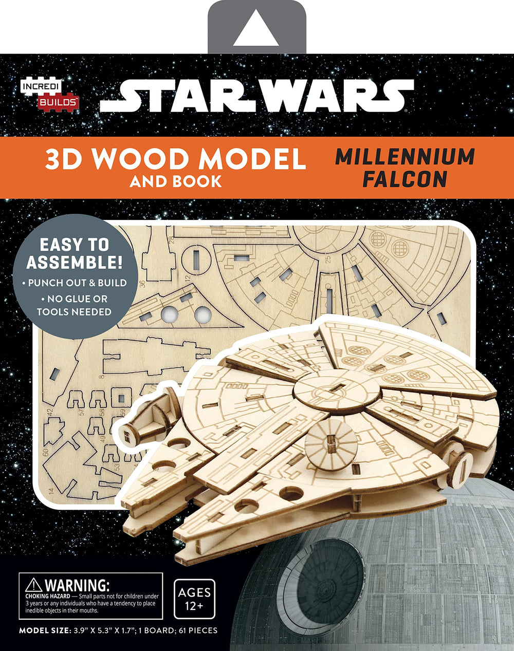 IncrediBuilds Millennium Falcon packaging showcases gift-ready presentation.