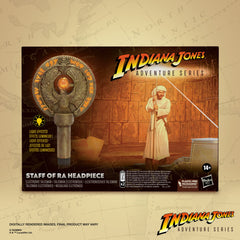 Indiana Jones headpiece with light-up inscriptions enhances costume realism.