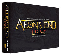 Aeon's End: Legacy cover art showcasing legacy deck-building for lasting campaigns.