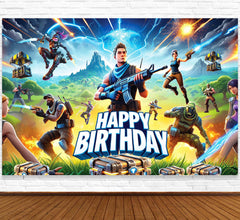 IndoTribe video game birthday decor banner for a vibrant gamer party backdrop.