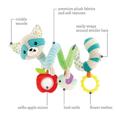 Infantino Spiral Toy fox ears create crinkle sounds for auditory delight.
