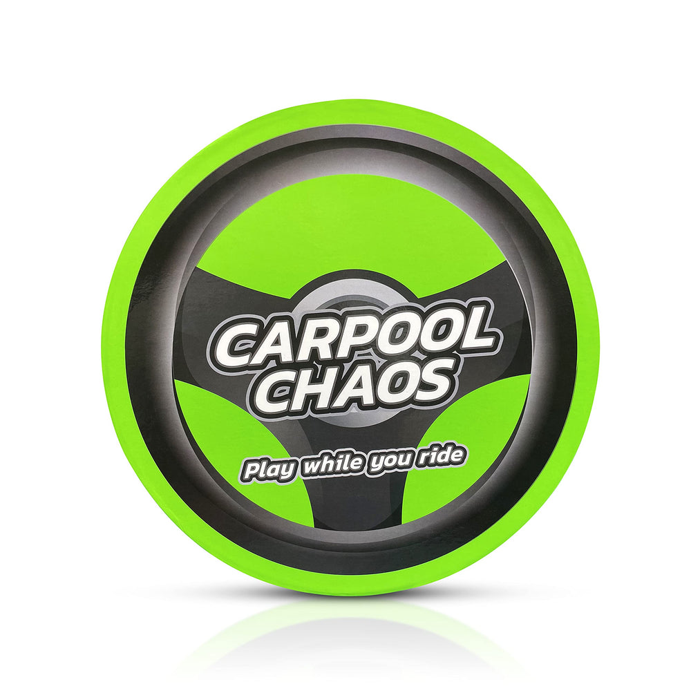 Infinite Games Carpool Chaos box front showing steering wheel design and accessories