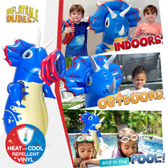 Inflatable Dudes triceratops bop bag for safe punching and kicking during active play