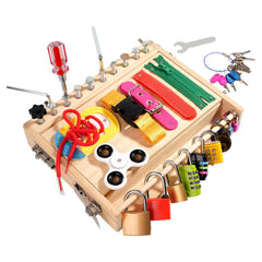 INIFEIDALA Busy Board overall view highlights durable wooden design for everyday learning.