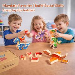 INIFEIDALA color-coded-dino-heads simplify assembly and color learning.