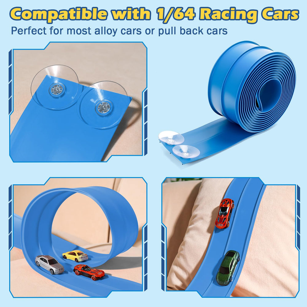 INKZOO Flex Tracks suction cups provide secure play on many surfaces.