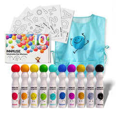 INNMUSE dot markers in a 10-color pack for mess-free toddler art projects