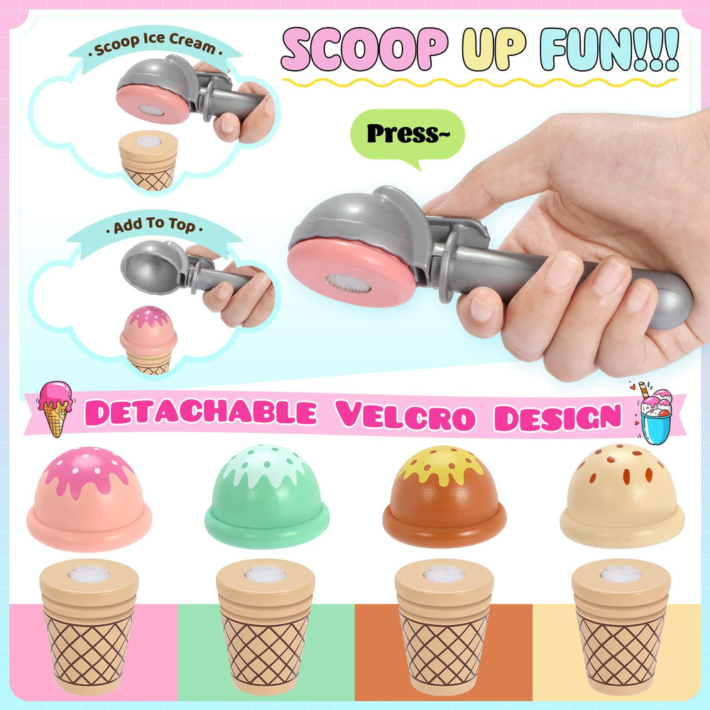 INNOCHEER wooden ice cream cones fit scoops for realistic shop scenes