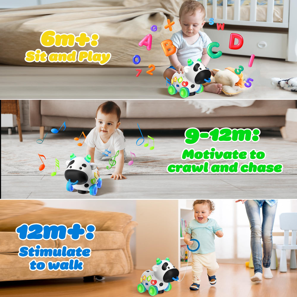 INNOSKY Musical Cow toy crawling motion encouraging movement and motor skills.