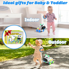 INNOSKY Musical Cow toy with flashing lights stimulates visual attention.
