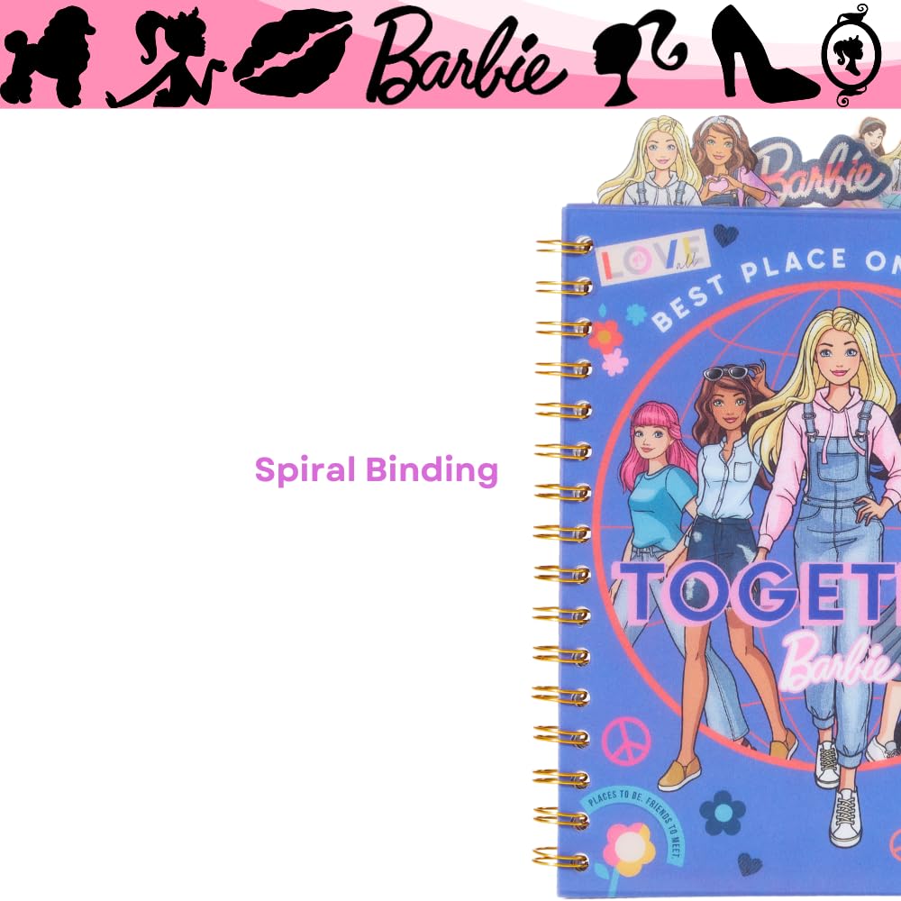 Innovative Designs Barbie Tab Journal movie logo graphics on corners enhance appeal.