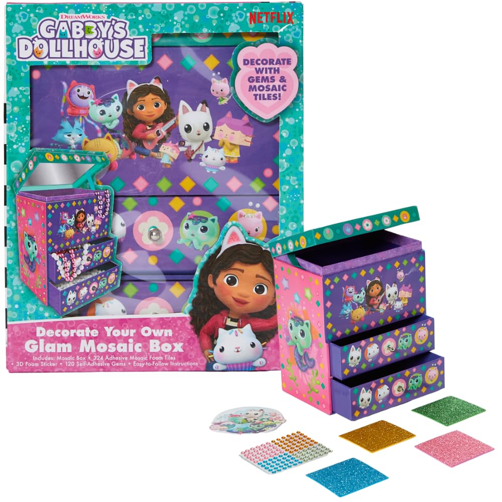Innovative Designs Gabby’s Dollhouse mosaic box, colorful tiles for creative storage and display.