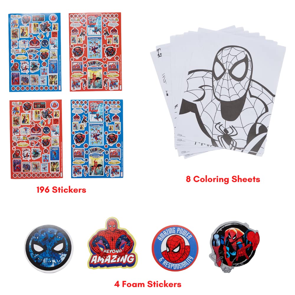 Innovative Designs Spider-Man art supplies display highlights markers and crayons for budding artists.