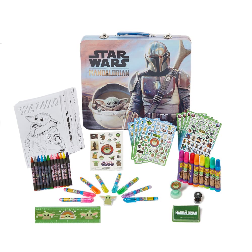 Innovative Designs Mandalorian Baby Yoda tin front with characters, ideal for travel art