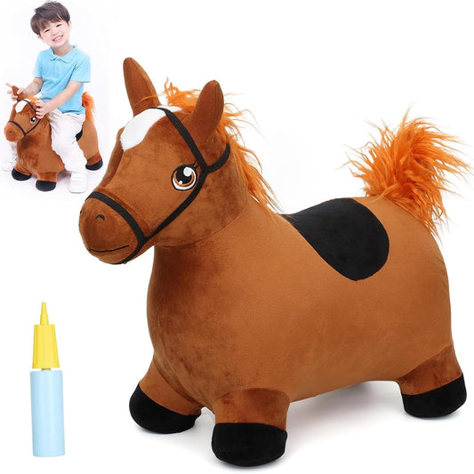 INPANY bouncy horse toy with soft plush cover for gentle play and hugs.