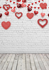 INRUI RUINI Valentine backdrop with red heart bokeh for romantic shoots on rustic white brick.