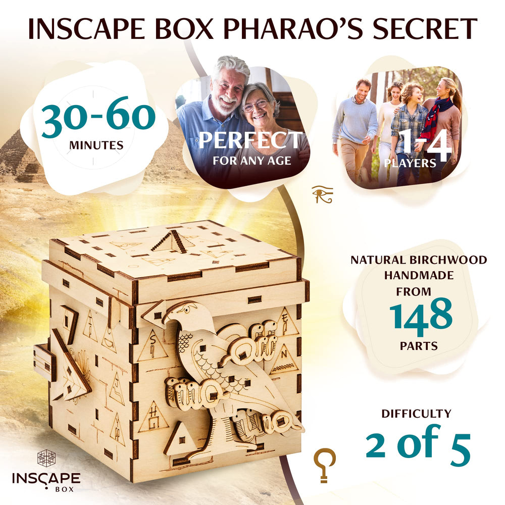 INSCAPE Pharaoh's Secret Puzzle Box assembled, 148-part handcrafted puzzle for hands-on exploration