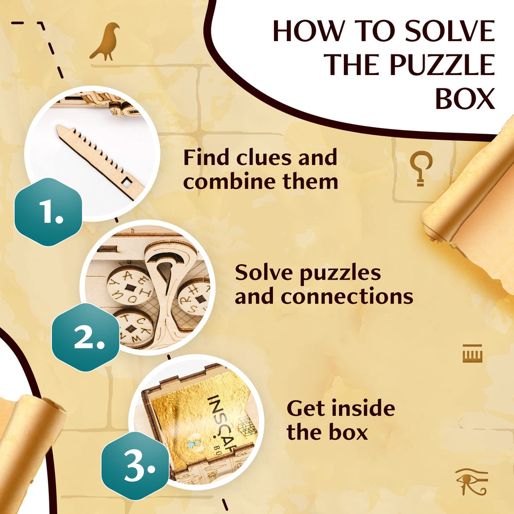 INSCAPE Pharaoh's Secret Puzzle Box mechanism close-up highlighting tactile complexity