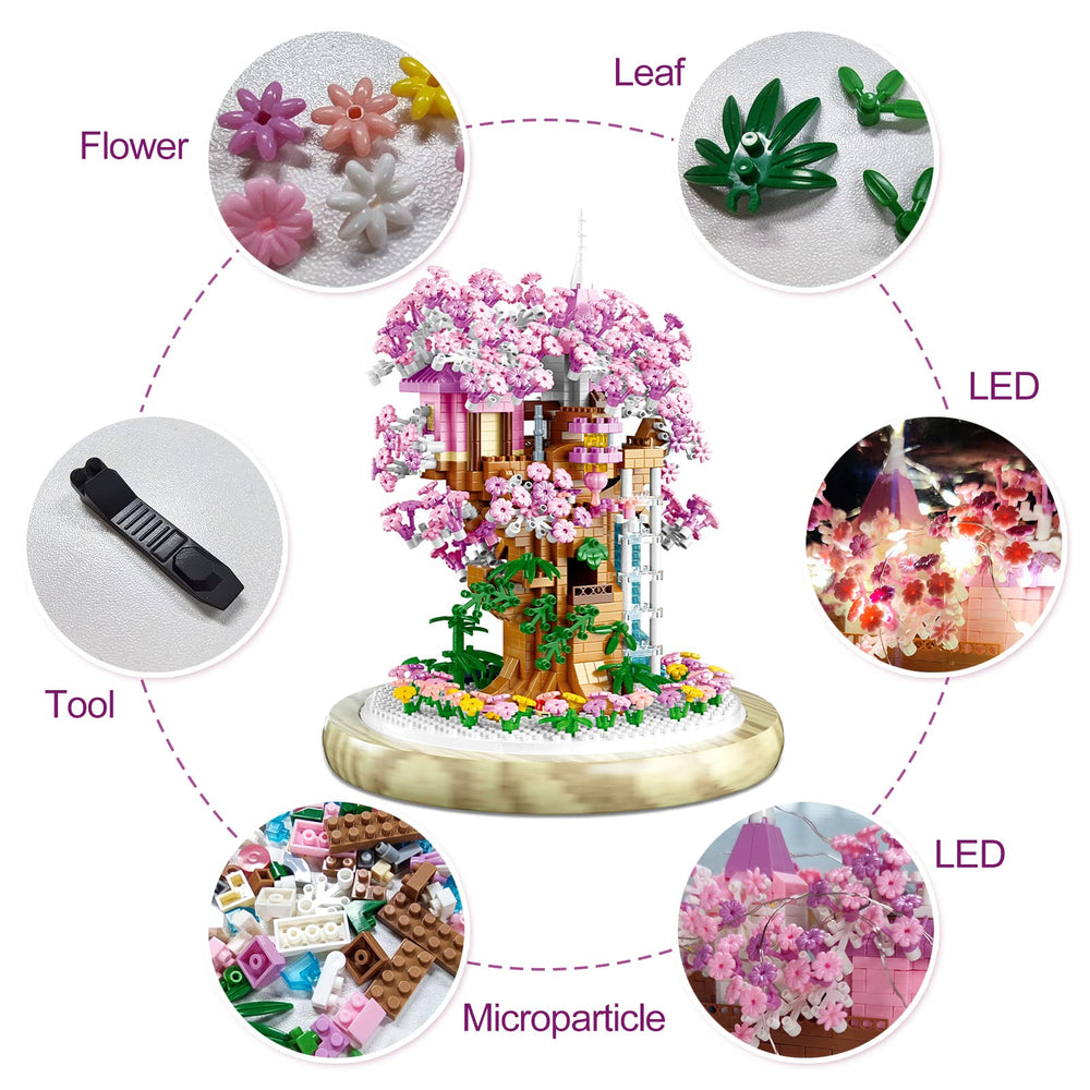 Insgen Cherry Blossom Bonsai with string lights lit for cozy room ambiance