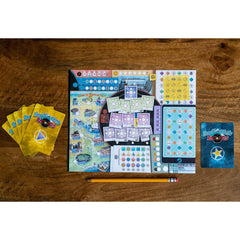 Inside Up Games Draft & Write Records band members components arranged for a creative setup.