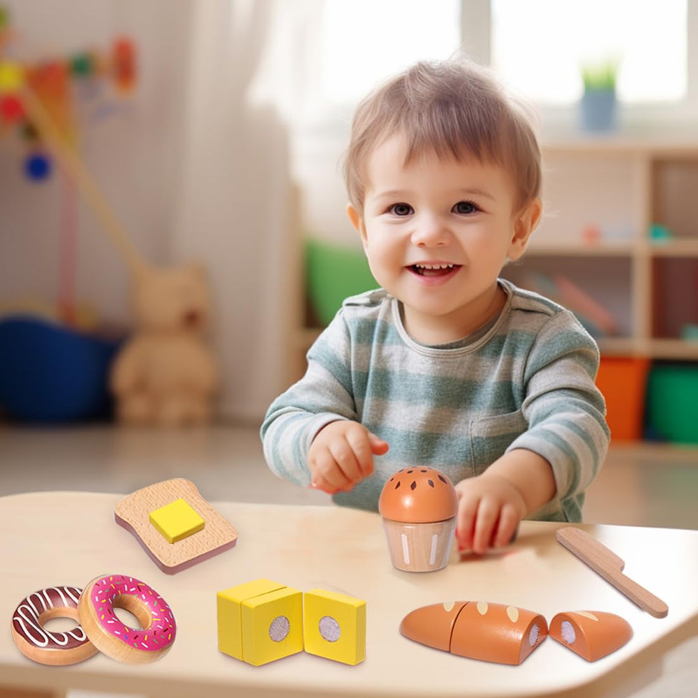 Inslat wooden bakery playset storage bag keeps pieces tidy