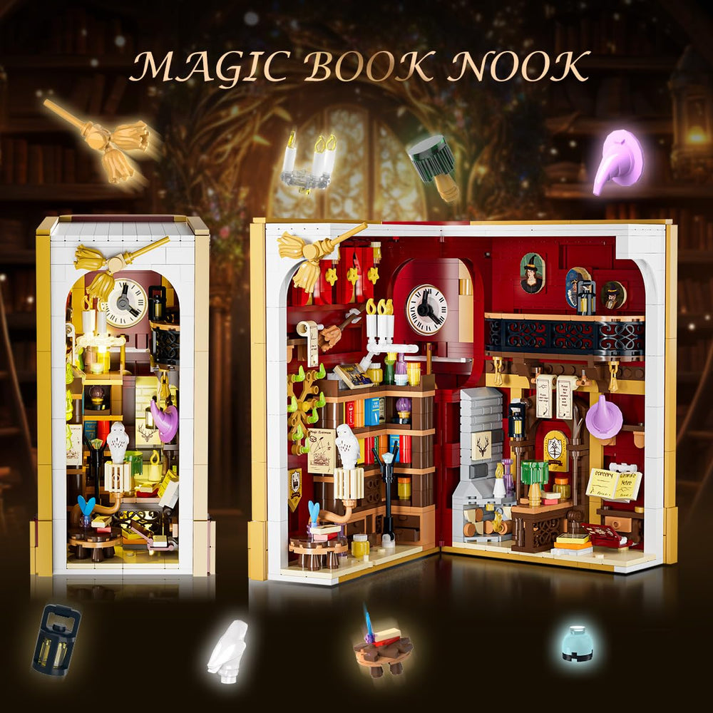 INSOON Magic Booknook hidden spine switch activates warm glow.