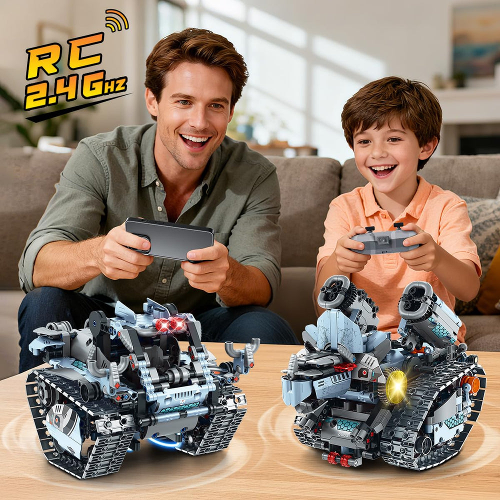 INSOON robot building toy lights in motion highlighting blue/green/purple effects