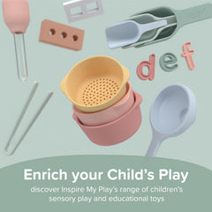 Inspire My Play dishwasher-safe silicone bowls enable easy cleanup.