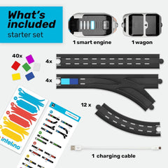 Intelino USB charging cable keeps trains powered during long play sessions.