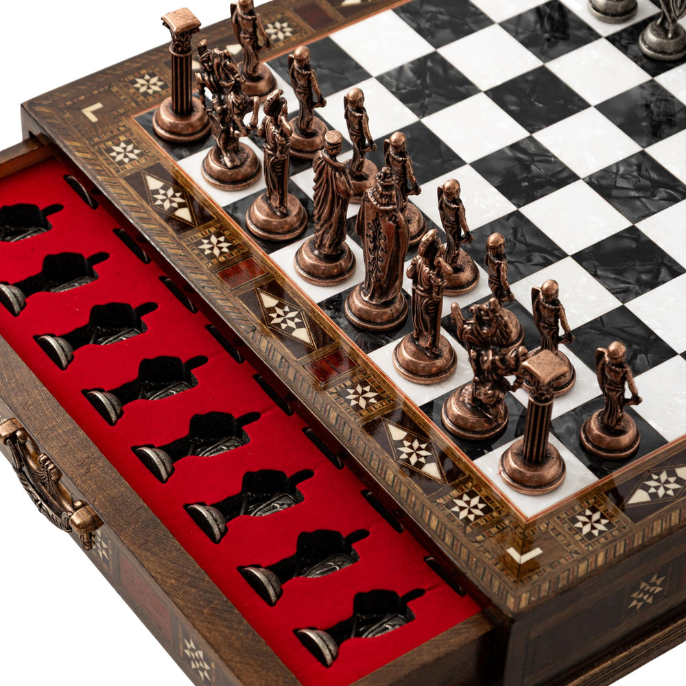 Interiart 15-inch handmade wooden chess board, elegant top view for display and play.