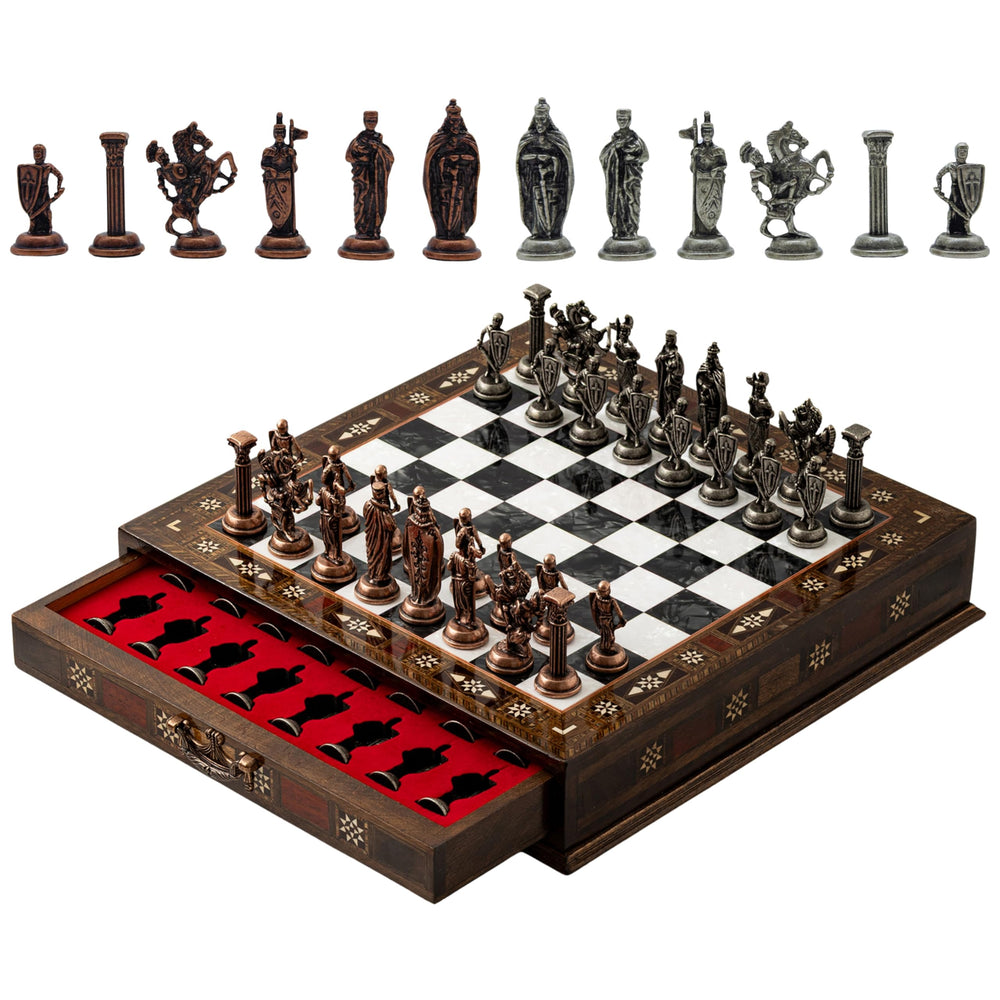 Interiart British Army metal chess pieces showcase durable, premium materials.